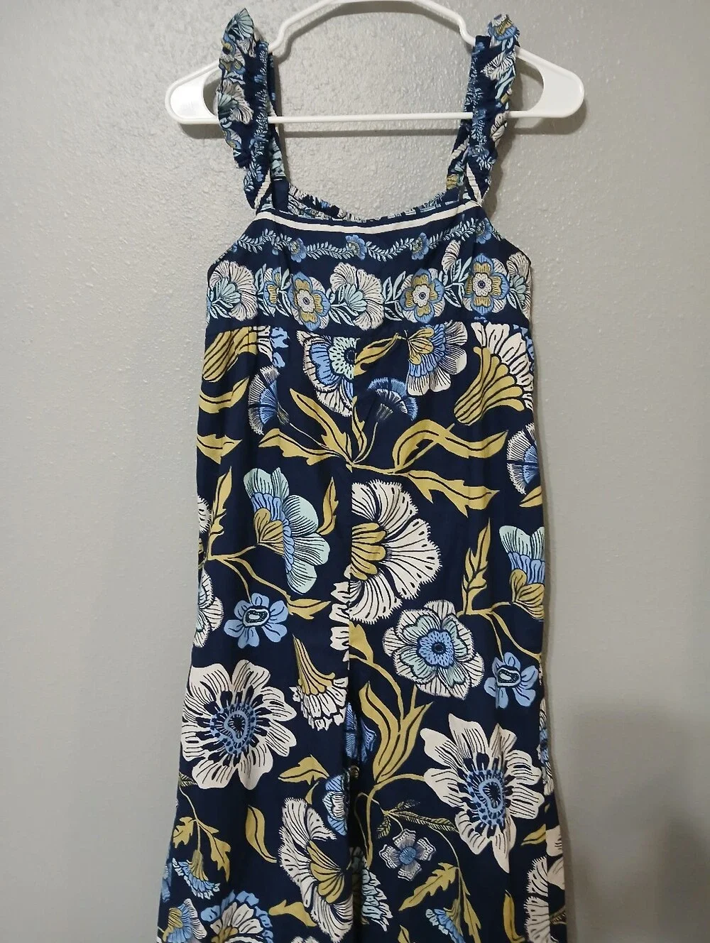 Free People Navy Floral Wide-Leg‎ Smocked Jumpsuit